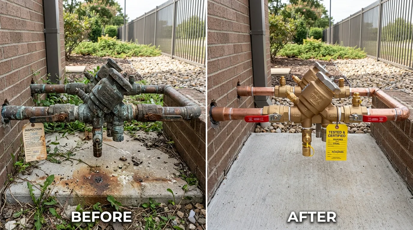 Backflow Preventer Replacement Before and After - Keep Wich Plumbing Wichita KS