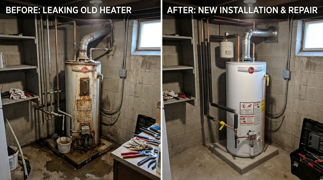 Before and After Water Heater Replacement Installation — Keep Wich Plumbing Wichita KS