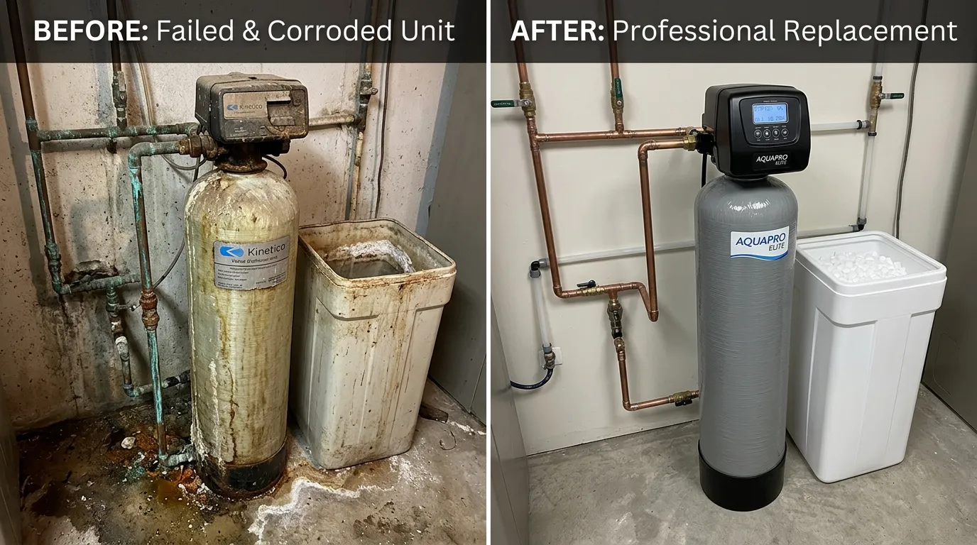 Before and After Water Softener Replacement with AquaPro Elite System - Keep Wich Plumbing Wichita KS