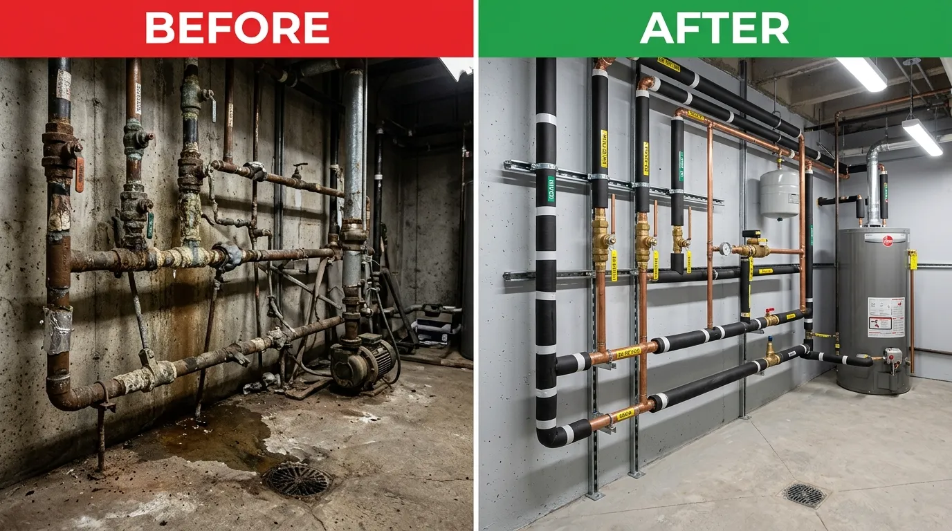 Commercial Plumbing System Repair and Replacement Before and After - Keep Wich Plumbing Wichita KS