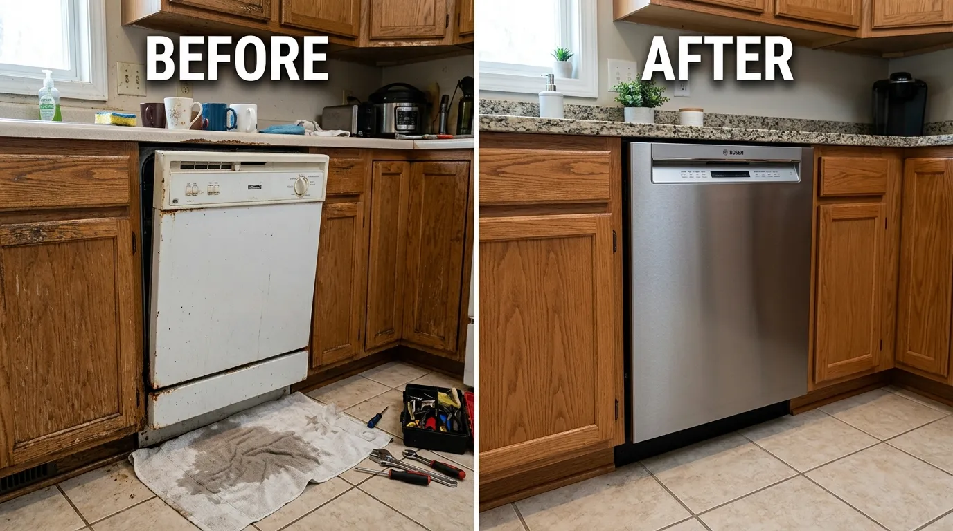 Dishwasher Replacement and Installation Before and After - Keep Wich Plumbing Wichita KS