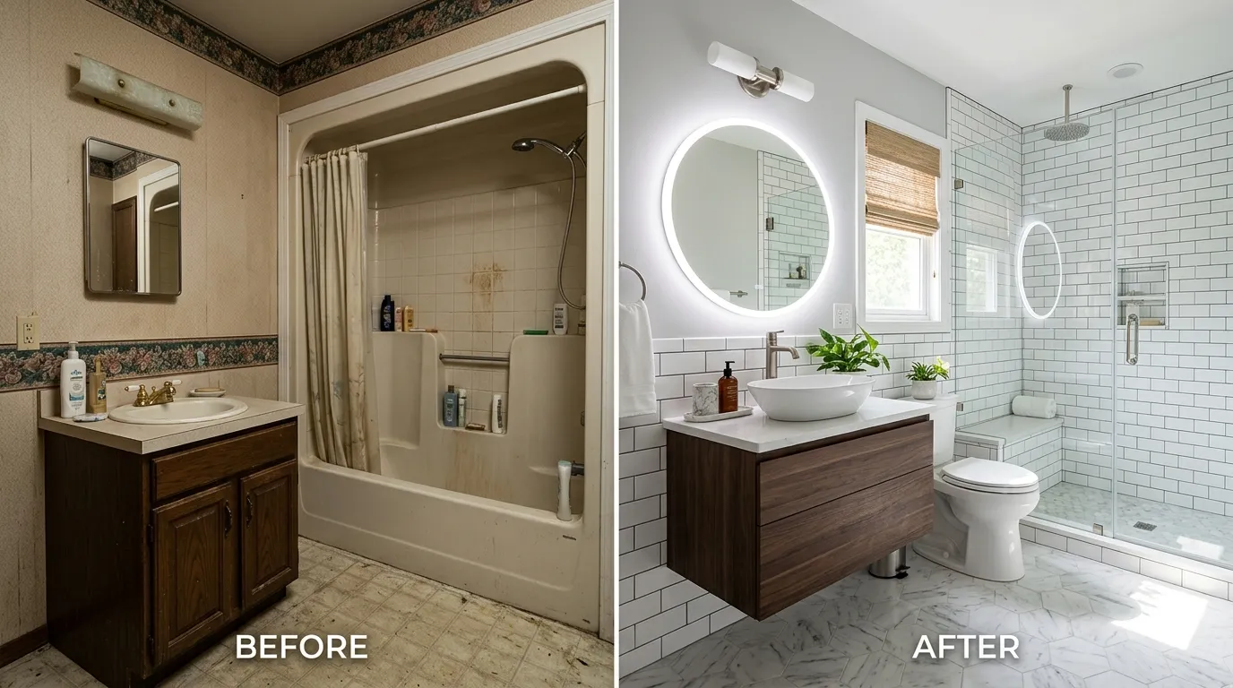 Full Bathroom Remodel Before and After - Keep Wich Plumbing Wichita KS