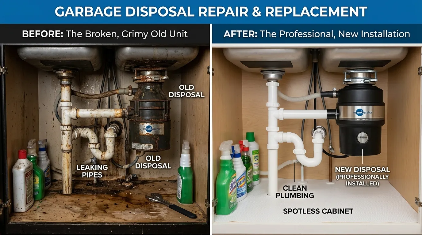 Garbage Disposal Repair and Replacement Before and After – Keep Wich Plumbing Wichita KS