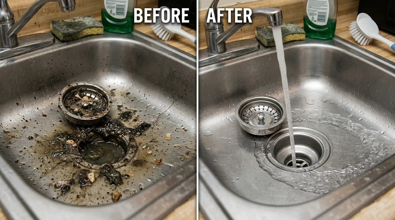 Kitchen Sink Drain Cleaning Before and After — Keep Wich Plumbing Wichita KS