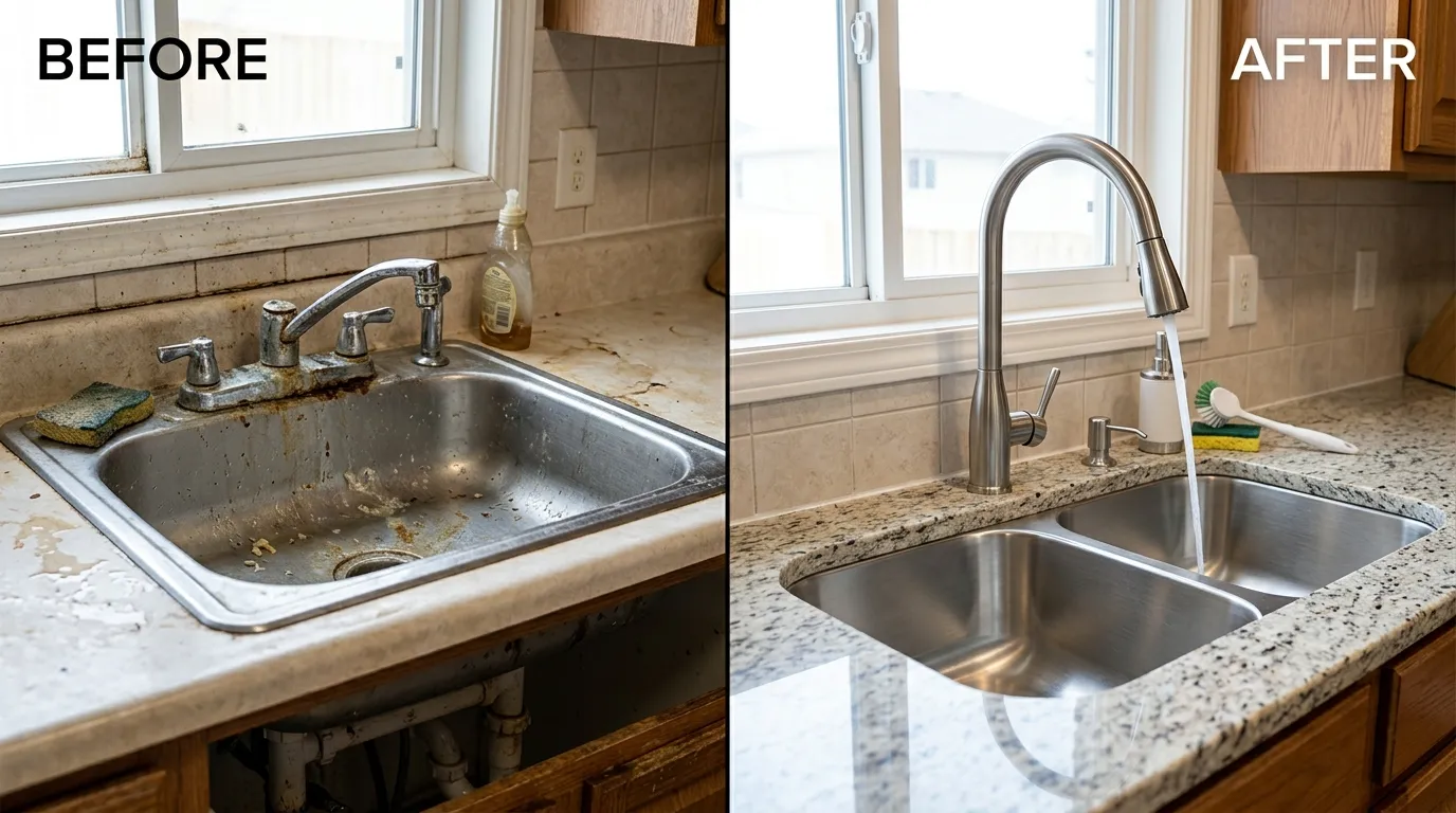Kitchen Sink Faucet Replacement Before and After – Keep Wich Plumbing Wichita KS