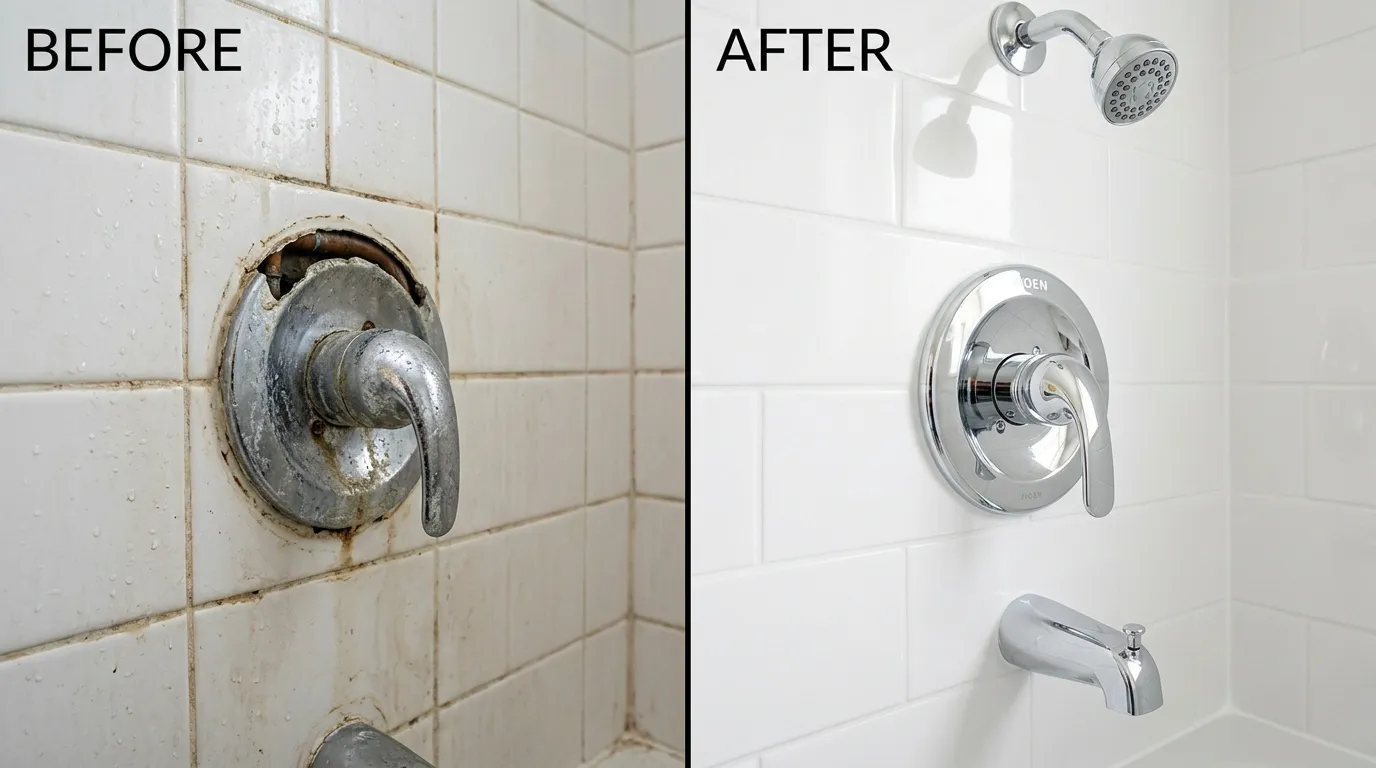 Shower Valve Repair Before and After - Keep Wich Plumbing Wichita KS