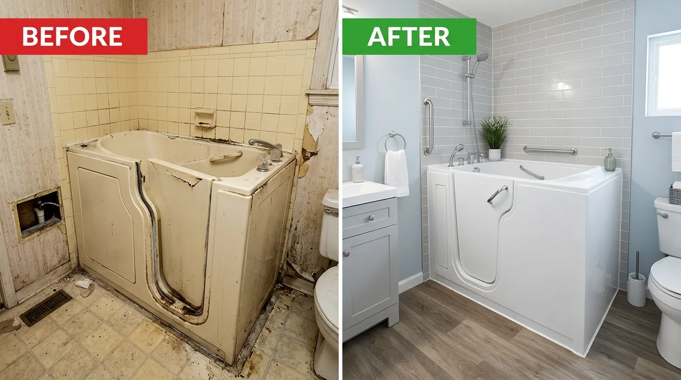 Walk-In Bathtub Replacement and Accessible Bathroom Upgrade Before and After by Keep Wich Plumbing in Wichita KS